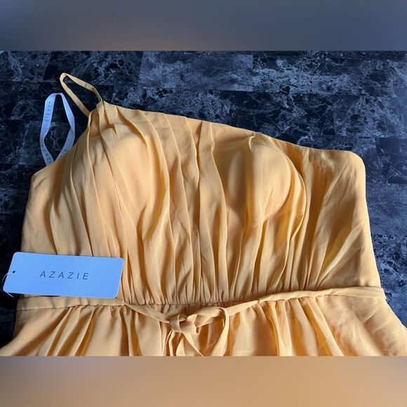 Azazie Plus Size‎ One Shoulder Belted Gown Maxi Dress Party Marigold Size 14 - Picture 7 of 7